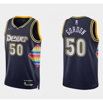 Men's Denver Nuggets #50 Aaron Gordon Navy 2021/22 City Edition 75th Anniversary Stitched Jersey