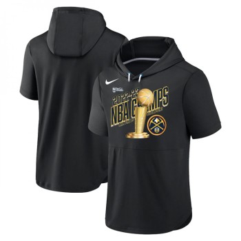 Men's Denver Nuggets Black 2023 Champions Performance Short Sleeve Pullover Hoodie Men's Denver Nuggets Black 2023 Champions Performance Short Sleeve Pullover Hoodie