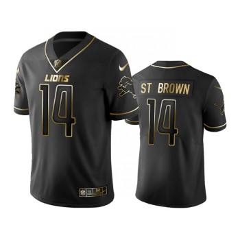 Men's Detroit Lions #14 Amon-Ra St. Brown Black Gold Edition Stitched Jersey Men's Detroit Lions #14 Amon-Ra St. Brown Black Gold Edition Stitched Jersey