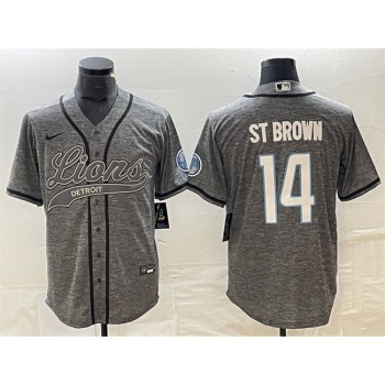 Men's Detroit Lions #14 Amon-Ra St. Brown Grey Cool Base Stitched Baseball Jersey Men's Detroit Lions #14 Amon-Ra St. Brown Grey Cool Base Stitched Baseball Jersey