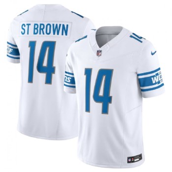 Men's Detroit Lions #14 Amon-Ra St. Brown White 2023 F.U.S.E. Vapor Untouchable Limited Stitched Jersey Men's Detroit Lions #14 Amon-Ra St. Brown White 2023 F.U.S.E. Vapor Untouchable Limited Stitched Jersey