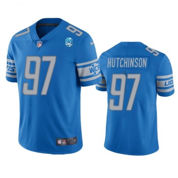 Men's Detroit Lions #97 Aidan Hutchinson Blue 2023 90th Anniversary Vapor Untouchable Limited Stitched Jersey Men's Detroit Lions #97 Aidan Hutchinson Blue 2023 90th Anniversary Vapor Untouchable Limited Stitched Jersey