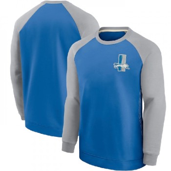 Men's Detroit Lions Blue/Grey Historic Raglan Crew Performance Sweater Men's Detroit Lions Blue/Grey Historic Raglan Crew Performance Sweater