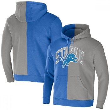 Men's Detroit Lions Blue/Grey Split Logo Pullover Hoodie Men's Detroit Lions Blue/Grey Split Logo Pullover Hoodie