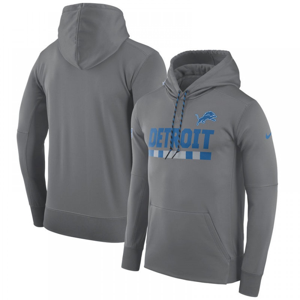 Men's Detroit Lions Heathered Gray Sideline Team Name Performance Pullover Hoodie