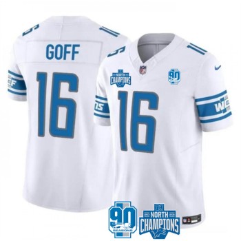 Men's Detroit Lions #16 Jared Goff White 2023 F.U.S.E. 90th Anniversary NFC North Division Champions Vapor Untouchable Limited Stitched Jersey Men's Detroit Lions #16 Jared Goff White 2023 F.U.S.E. 90th Anniversary NFC North Division Champions Vapor Untouchable Limited Stitched Jersey