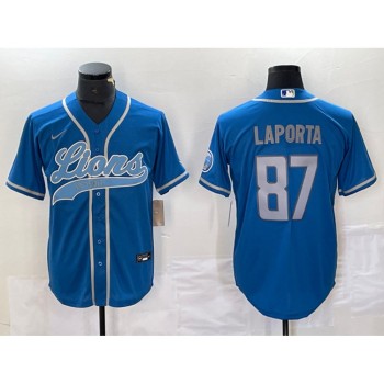 Men's Detroit Lions #87 Sam LaPorta Blue Cool Base Stitched Baseball Jersey Men's Detroit Lions #87 Sam LaPorta Blue Cool Base Stitched Baseball Jersey