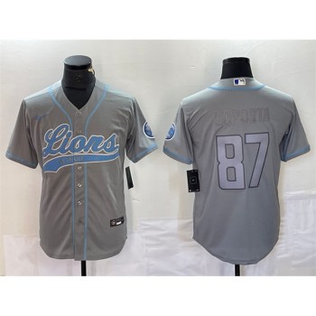 Men's Detroit Lions #87 Sam LaPorta Grey Cool Base Stitched Baseball Jersey Men's Detroit Lions #87 Sam LaPorta Grey Cool Base Stitched Baseball Jersey