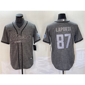 Men's Detroit Lions #87 Sam LaPorta Grey Cool Base Stitched Baseball Jersey Men's Detroit Lions #87 Sam LaPorta Grey Cool Base Stitched Baseball Jersey