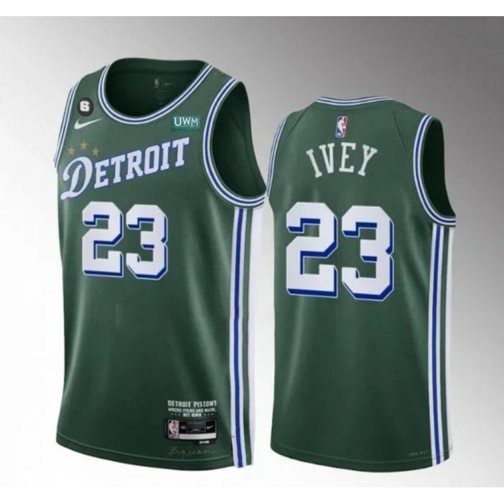 Men's Detroit Pistons #23 Jaden Ivey Green 2022/23 City Edition With NO.6 Patch Stitched Jersey