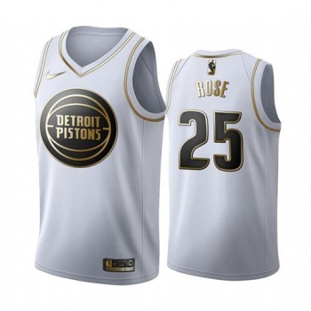 Men's Detroit Pistons #25 Derrick Rose White 2019 Golden Stitched NBA Jersey Men's Detroit Pistons #25 Derrick Rose White 2019 Golden Stitched NBA Jersey