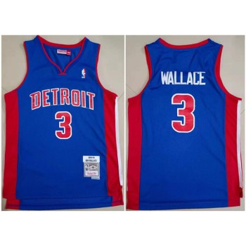 Men's Detroit Pistons #3 Ben Wallace 2003-04 Blue Throwback Stitched Jersey Men's Detroit Pistons #3 Ben Wallace 2003-04 Blue Throwback Stitched Jersey