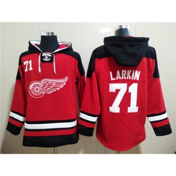 Men's Detroit Red Wings #71 Dylan Larkin Red Ageless Must-Have Lace-Up Pullover Hoodie Men's Detroit Red Wings #71 Dylan Larkin Red Ageless Must-Have Lace-Up Pullover Hoodie