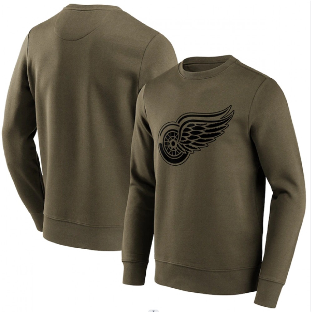 Men's Detroit Red Wings Olive Iconic Preferred Logo Graphic Crew Sweatshirt