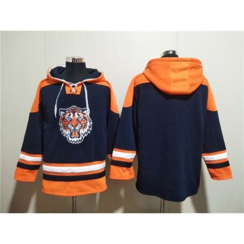 Men's Detroit Tigers Blank Navy Lace-Up Pullover Hoodie Men's Detroit Tigers Blank Navy Lace-Up Pullover Hoodie