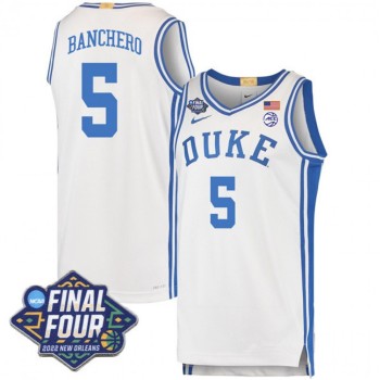 Men's Duke Blue Devils #5 Paolo Banchero 2022 White Final Four Stitched Basketball Jersey Men's Duke Blue Devils #5 Paolo Banchero 2022 White Final Four Stitched Basketball Jersey