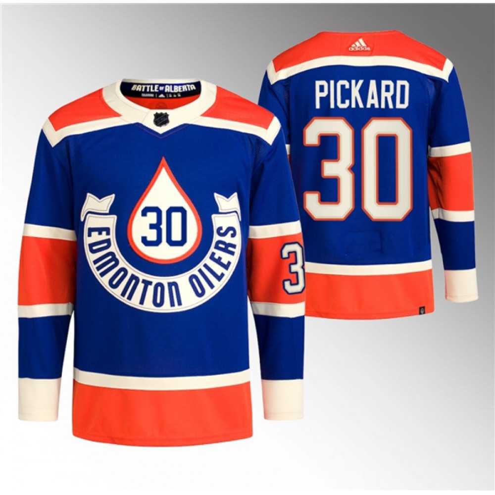 Men's Edmonton Oilers #30 Calvin Pickard 2023 Royal Heritage Classic Primegreen Stitched Jersey