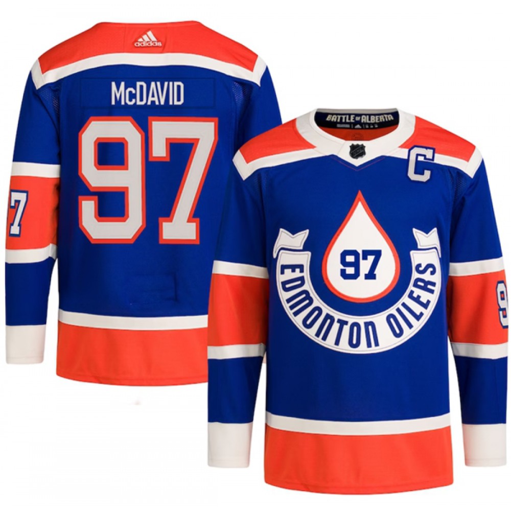 Men's Edmonton Oilers #97 Connor McDavid 2023 Royal Heritage Classic Primegreen Stitched Jersey
