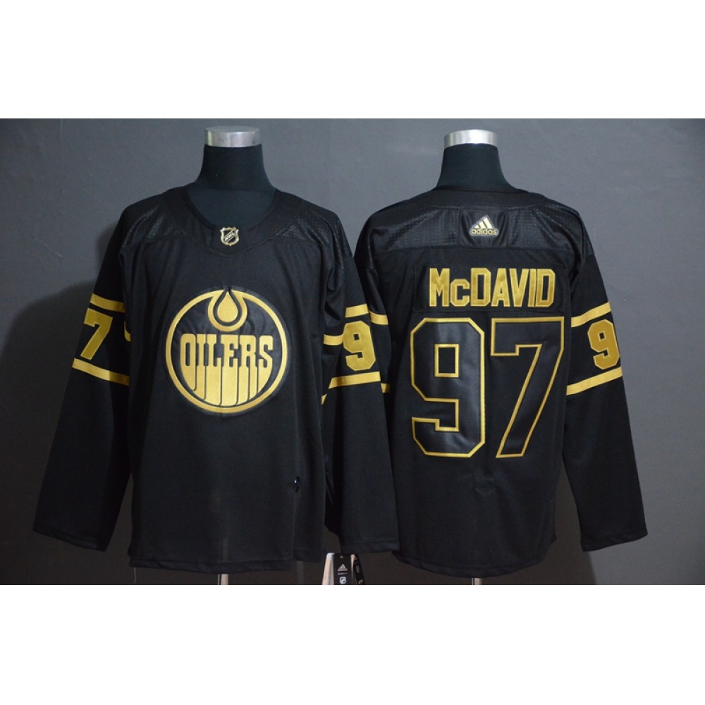 Men's Edmonton Oilers #97 Connor McDavid Black Golden Stitched NHL Jersey