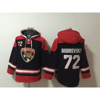 Men's Florida Panthers #72 Sergei Bobrovsky Black/Red Lace-Up Pullover Hoodie Men's Florida Panthers #72 Sergei Bobrovsky Black/Red Lace-Up Pullover Hoodie