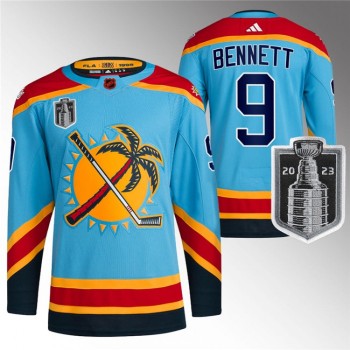 Men's Florida Panthers #9 Sam Bennett Blue 2023 Stanley Cup Final Reverse Retro Stitched Jersey Men's Florida Panthers #9 Sam Bennett Blue 2023 Stanley Cup Final Reverse Retro Stitched Jersey