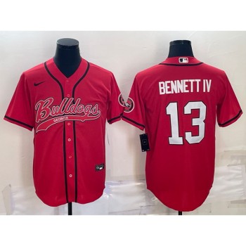 Men's Georgia Bulldogs #13 Stetson Bennett Red With Patch Cool Base Stitched Baseball Jersey Men's Georgia Bulldogs #13 Stetson Bennett Red With Patch Cool Base Stitched Baseball Jersey