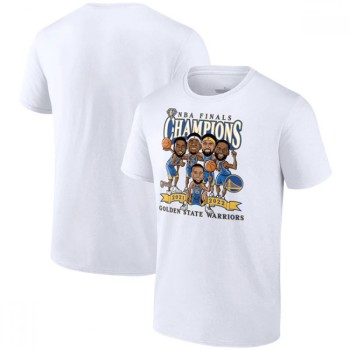 Men's Golden State Warriors 2021-22 White NBA Finals Champions Caricature T-Shirt Men's Golden State Warriors 2021-22 White NBA Finals Champions Caricature T-Shirt