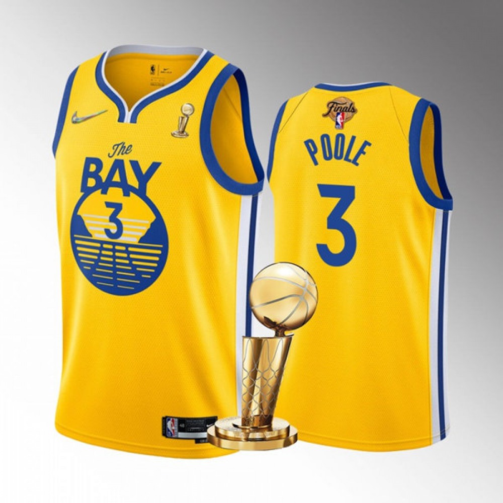 Men's Golden State Warriors #3 Jordan Poole 2022 Yellow NBA Finals Champions Stitched Jersey