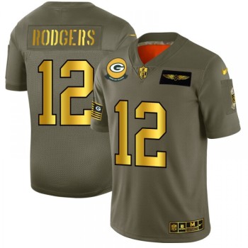 Men's Green Bay Packers #12 Aaron Rodgers 2019 Olive/Gold Salute To Service Limited Stitched NFL Jersey Men's Green Bay Packers #12 Aaron Rodgers 2019 Olive/Gold Salute To Service Limited Stitched NFL Jersey