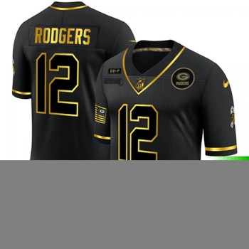 Men's Green Bay Packers #12 Aaron Rodgers 2020 Black/Gold Salute To Service Limited Stitched Jersey Men's Green Bay Packers #12 Aaron Rodgers 2020 Black/Gold Salute To Service Limited Stitched Jersey