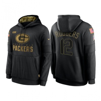 Men's Green Bay Packers #12 Aaron Rodgers 2020 Black Salute to Service Sideline Performance Pullover Hoodie Men's Green Bay Packers #12 Aaron Rodgers 2020 Black Salute to Service Sideline Performance Pullover Hoodie