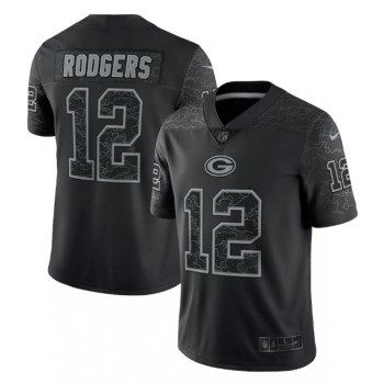 Men's Green Bay Packers #12 Aaron Rodgers Black Reflective Limited Stitched Football Jersey Men's Green Bay Packers #12 Aaron Rodgers Black Reflective Limited Stitched Football Jersey