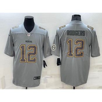 Men's Green Bay Packers #12 Aaron Rodgers Gray With Patch Atmosphere Fashion Stitched Jersey