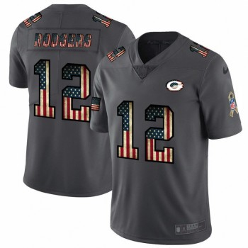 Men's Green Bay Packers #12 Aaron Rodgers Grey 2019 Salute To Service USA Flag Fashion Limited Stitched NFL Jersey Men's Green Bay Packers #12 Aaron Rodgers Grey 2019 Salute To Service USA Flag Fashion Limited Stitched NFL Jersey