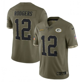 Men's Green Bay Packers #12 Aaron Rodgers Olive 2022 Salute To Service Limited Stitched Jersey Men's Green Bay Packers #12 Aaron Rodgers Olive 2022 Salute To Service Limited Stitched Jersey
