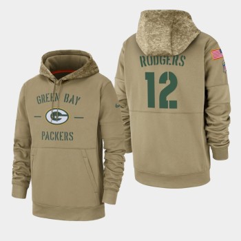 Men's Green Bay Packers #12 Aaron Rodgers Tan 2019 Salute to Service Sideline Therma Pullover Hoodie Men's Green Bay Packers #12 Aaron Rodgers Tan 2019 Salute to Service Sideline Therma Pullover Hoodie