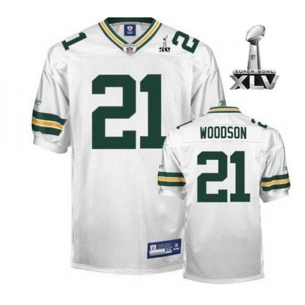 Men's Green Bay Packers #21 Charles Woodson White With SB Stitched NFL Jersey