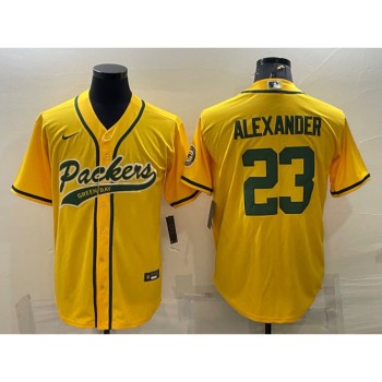 Men's Green Bay Packers #23 Jaire Alexander Gold With Patch Cool Base Stitched Baseball Jersey