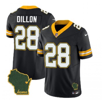 Men's Green Bay Packers #28 A.J. Dillon Black 2023 F.U.S.E. Home Patch Vapor Untouchable Limited Stitched Jersey Men's Green Bay Packers #28 A.J. Dillon Black 2023 F.U.S.E. Home Patch Vapor Untouchable Limited Stitched Jersey