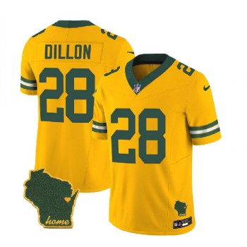 Men's Green Bay Packers #28 A.J. Dillon Gold 2023 F.U.S.E. Home Patch Vapor Untouchable Limited Stitched Jersey Men's Green Bay Packers #28 A.J. Dillon Gold 2023 F.U.S.E. Home Patch Vapor Untouchable Limited Stitched Jersey