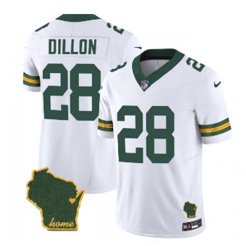 Men's Green Bay Packers #28 A.J. Dillon White 2023 F.U.S.E. Home Patch Vapor Untouchable Limited Stitched Jersey Men's Green Bay Packers #28 A.J. Dillon White 2023 F.U.S.E. Home Patch Vapor Untouchable Limited Stitched Jersey