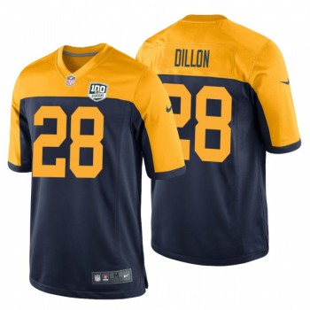 Men's Green Bay Packers #28 AJ Dillon Navy/Gold 100th Season Limited Stitched Jersey Men's Green Bay Packers #28 AJ Dillon Navy/Gold 100th Season Limited Stitched Jersey