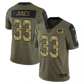 Men's Green Bay Packers #33 Aaron Jones 2021 Olive Camo Salute To Service Limited Stitched Jersey Men's Green Bay Packers #33 Aaron Jones 2021 Olive Camo Salute To Service Limited Stitched Jersey