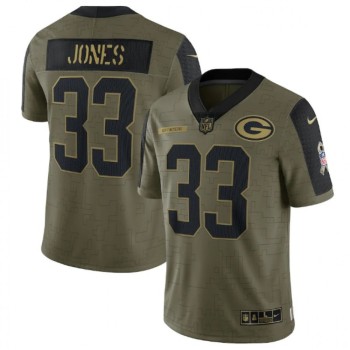 Men's Green Bay Packers #33 Aaron Jones 2021 Olive Salute To Service Limited Stitched Jersey Men's Green Bay Packers #33 Aaron Jones 2021 Olive Salute To Service Limited Stitched Jersey