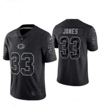 Men's Green Bay Packers #33 Aaron Jones Black Reflective Limited Stitched Football Jersey Men's Green Bay Packers #33 Aaron Jones Black Reflective Limited Stitched Football Jersey