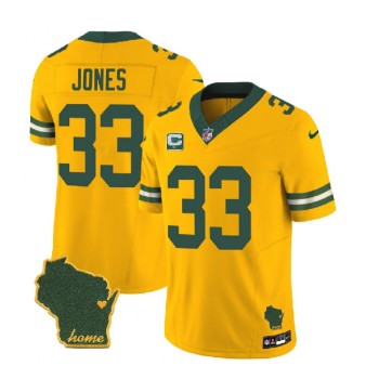 Men's Green Bay Packers #33 Aaron Jones Gold 2023 F.U.S.E. Home Patch And 1-Star C Patch Vapor Untouchable Limited Stitched Jersey Men's Green Bay Packers #33 Aaron Jones Gold 2023 F.U.S.E. Home Patch And 1-Star C Patch Vapor Untouchable Limited Stitched Jersey