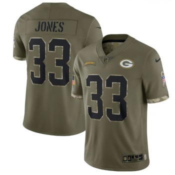 Men's Green Bay Packers #33 Aaron Jones Olive 2022 Salute To Service Limited Stitched Jersey Men's Green Bay Packers #33 Aaron Jones Olive 2022 Salute To Service Limited Stitched Jersey