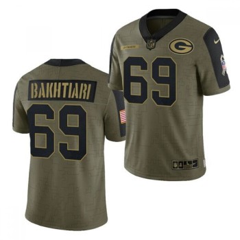 Men's Green Bay Packers #69 David Bakhtiari 2021 Olive Salute To Service Limited Stitched Jersey Men's Green Bay Packers #69 David Bakhtiari 2021 Olive Salute To Service Limited Stitched Jersey