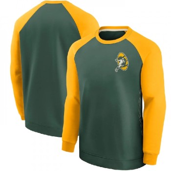 Men's Green Bay Packers Green/Yellow Historic Raglan Crew Performance Sweater Men's Green Bay Packers Green/Yellow Historic Raglan Crew Performance Sweater