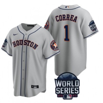 Men's Houston Astros #1 Carlos Correa 2021 Gray World Series Cool Base Stitched Baseball Jersey Men's Houston Astros #1 Carlos Correa 2021 Gray World Series Cool Base Stitched Baseball Jersey